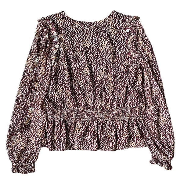 Express Women's Burgundy and Cream V-Neck Blouse Size L - Picture 8 of 11